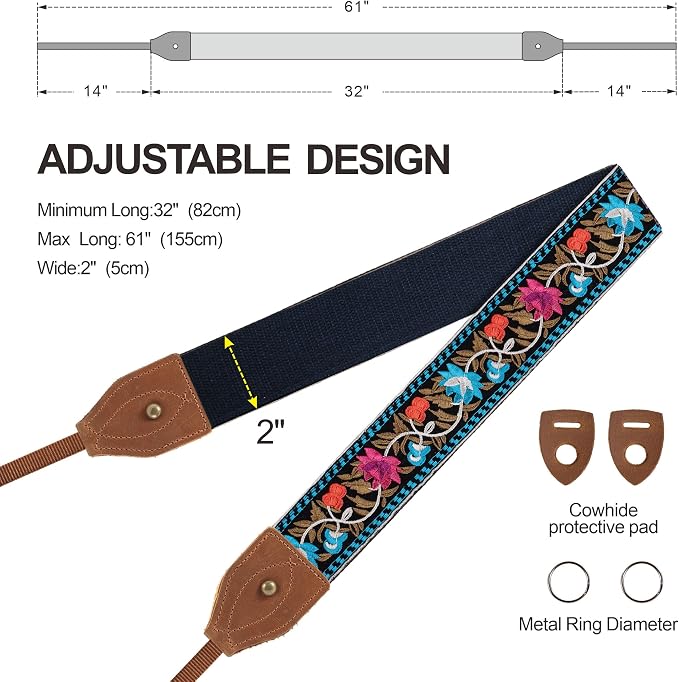 Padwa Lifestyle 2" Wide Classic Crazy Horse Art Cowhide Head Cotton Camera Straps for Photographers - Image 6