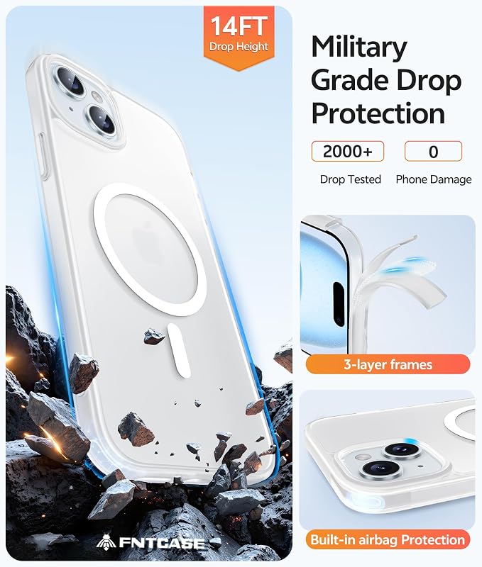 FNTCASE for iPhone 15/14/13 Case, Fit for Magsafe, Glass Screen Protector | Translucent Matte, Magnetic Phone Cases, 14FT Military Grade Drop Protection, Slim Shockproof Protective Cover, White - Image 5