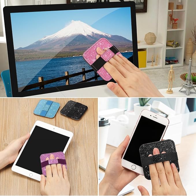 Fintie Screen Cleaning Pad, [4 Pack] Soft Cloth Car Phone Screen Cleaner | Microfiber Wipe Cleaning with Elastic Strap for iPad, iPhone, MacBook, Tablets, Laptop, Monitor (Glitter Pink/Black) - Image 4