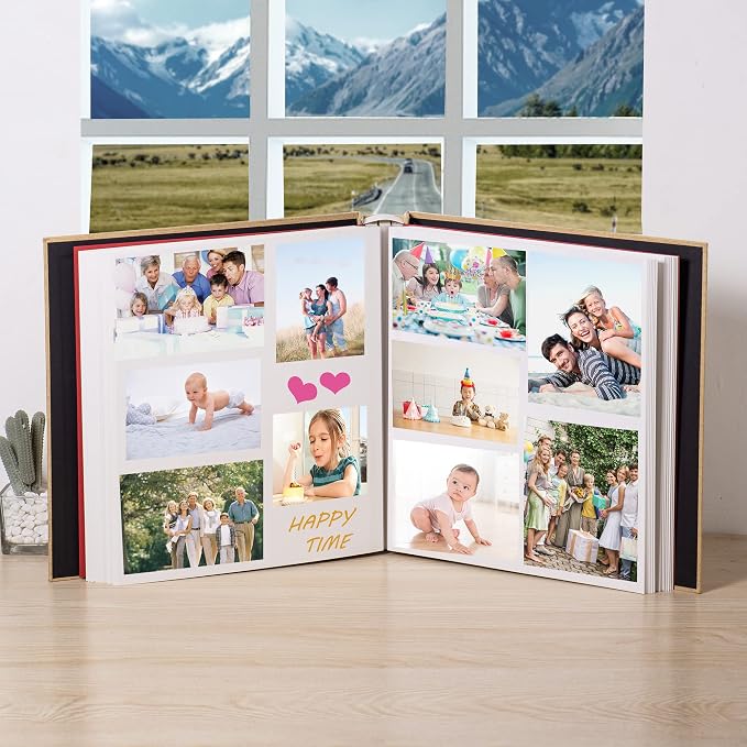 Large Photo Album Self Adhesive 4x6 5x7 3x5 8.5x11 Scrapbook Magnetic Album DIY Scrap Book Length 13 x Width 12.8 (Inches) 120 Sticky Pages Linen Cover DIY Photo Album (Yellow) - Image 3