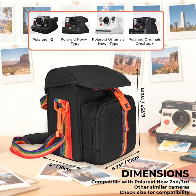 Camera Case for Polaroid Now 3rd/2nd Gen with Photo Display Window | Instant Camera Sling Bag with Clear Display Window, Quilted Front Pocket, 8mm Padding, Top Handle and Adjustable Strap, Black - Image 6