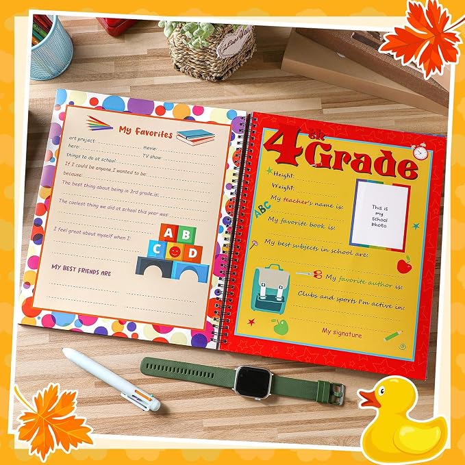 Motipuns School Memory Book Photo Album for Kids, Stripes | School Years Keepsake Book Album Scrapbook from Preschool Through 12th Grade with 14 Pocket for Storage Portfolio Pictures - Image 7