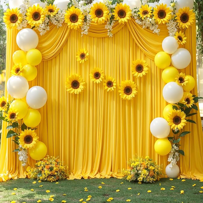 8 Panels Yellow Backdrop Curtains for Wedding Party Wrinkle Free Backdrops Curtain Drapes Fabric Decorations Photo Back Drop Cloth for Baby Shower Photography Stage Reception 40ft(W) x 12ft(H) - Image 5