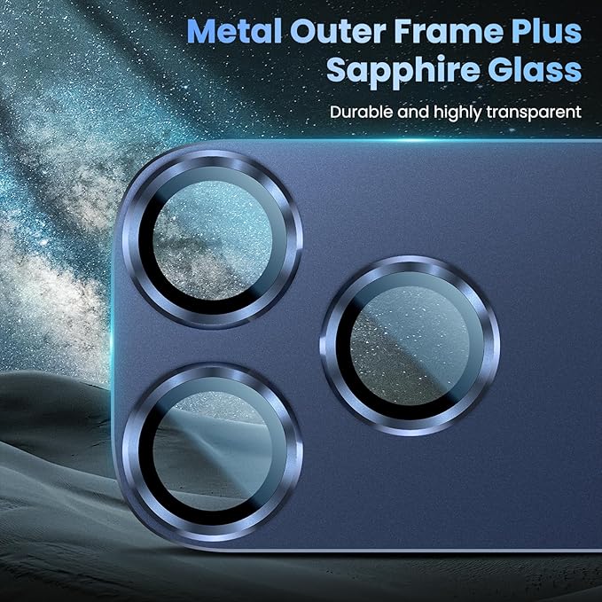 Uyiton for iPhone 17 Pro Camera Lens Protector, Metal Frame Glass Cover | Not Easy to Break, Strong Adsorption, Case-Friendly, Metal 9H Sapphire Glass Rear Camera Screen Cover, Deep Blue, 2 Packs - Image 5