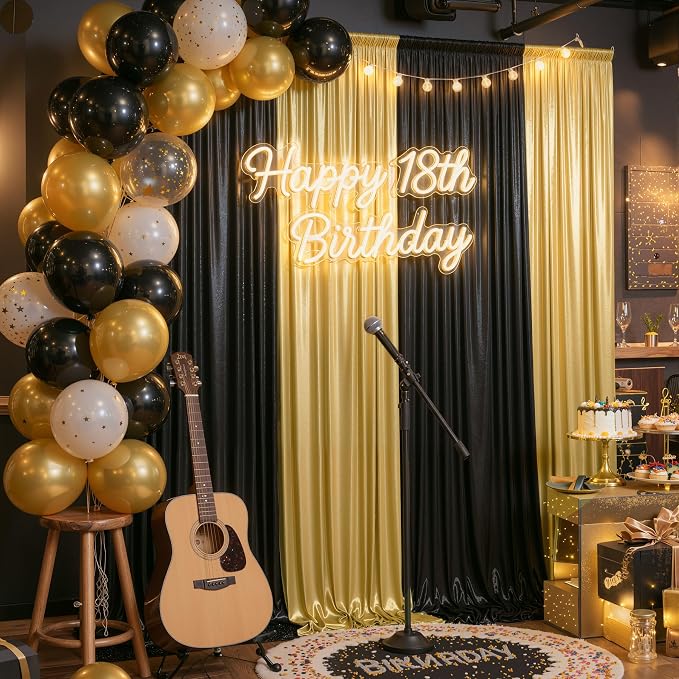 20ft x 10ft Gold Black Sequin Backdrop Curtain for Parties, Wrinkle Free Glitter Photo Backdrop Drapes 4 Panels 5x10ft Back Drop Cloth for Wedding Photography Background by Outpain