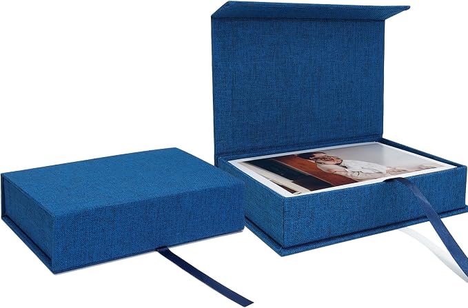 Vienrose Linen Photo Storage Box, 8"x10", Postcard Keeper, Dark Blue | 1Pc Sturdy Linen Cover Box for Photos, Postcards & Decorative Paper Storage, Perfect for Home, Office, Craft Room, and Travel by Vienrose