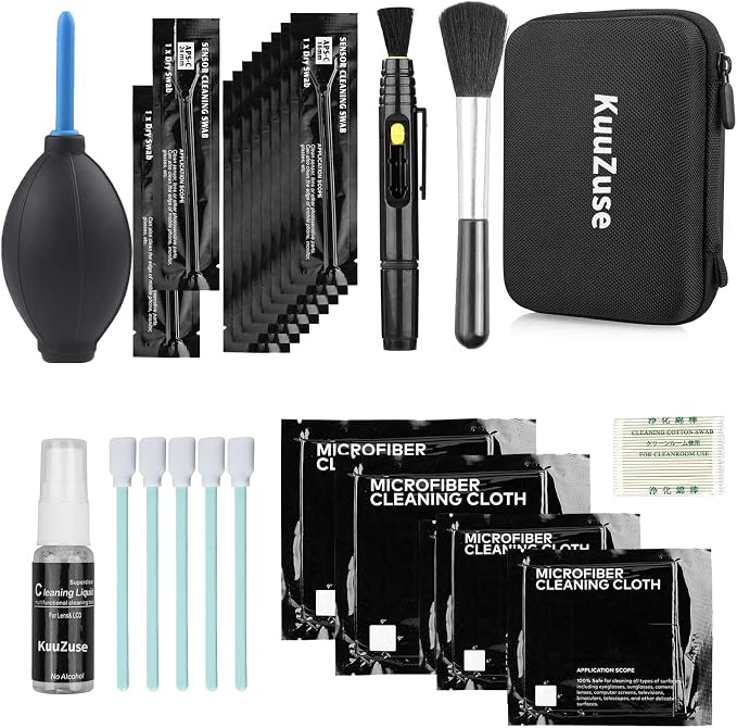 Professional DSLR Camera Cleaning Kit with APS-C Cleaning Swabs, Microfiber Cloths, Camera Cleaning Pen, for Camera Lens, Optical Lens and Digital SLR Cameras. by KuuZuse