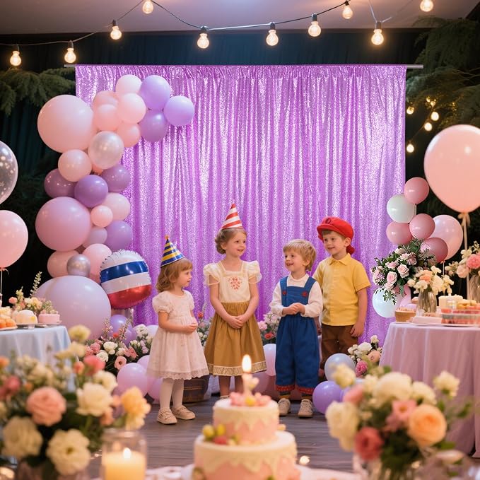 SquarePie 6x8ft Lavender Sequin Backdrop, High Density Non-Transparent Glitter Curtain for Photography, Birthday, Wedding Party Decorations, Thick Solid Background with 4" Rod Pocket, 1 Panel - Image 4