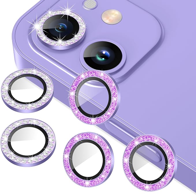 AGVEE 3+3 6 Pack for iPhone 12 & Mini & Pro Camera Lens Protector Cover | Individual Bling Diamond & Bling Glitter Sparkle Cute Gem Metal Ring, 9H Tempered HD Glass by AGVEE