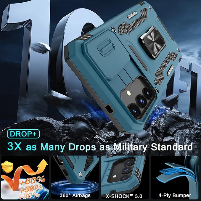 DEERLAMN Case for Samsung Galaxy S25 Plus/S24 Plus 6.7-Inch with Slide Camera Cover+Screen Protector(1 Pack), Rotated Ring Kickstand Military Grade Shockproof Protective Cover-Light Blue - Image 4