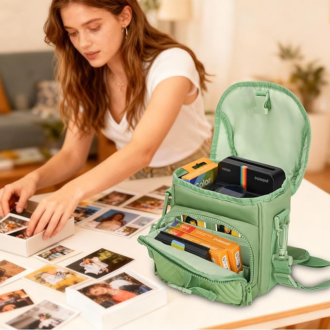 Camera Case for Polaroid Now 3rd/2nd Gen with Photo Display Window | Instant Camera Sling Bag with Clear Display Window, ilted Front Pocket, 8mm Padding, Top Handle and Adjustable Strap, Green - Image 9