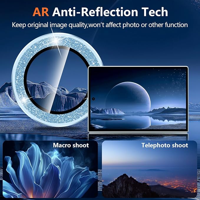 for Samsung Galaxy Z Fold 8 Camera Lens Protector, Individual Metal Ring Tempered Glass Lens Cover, [Strong Adsorption] Scratch Resistant Ultra-Thin HD Clear Lens Cover,1 Set-Blue Sparkly - Image 3