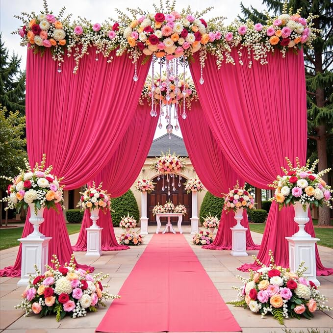 40 ft x 10 ft Wrinkle Free Fuchsia Backdrop Curtain for Parties, 8Panels Polyester Hot Pink Photo Backdrop Drapes for Wedding Birthday Party Baby Shower - Image 2