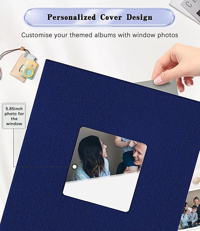 Ejblfe Photo Album 4x6,Linen Cover Slide-in Photo Album Book Can Holds 600 4x6 Photos with 60 Black Sheets for Family,Wedding,Baby and Holiday Pictures (Dark blue) - Image 2
