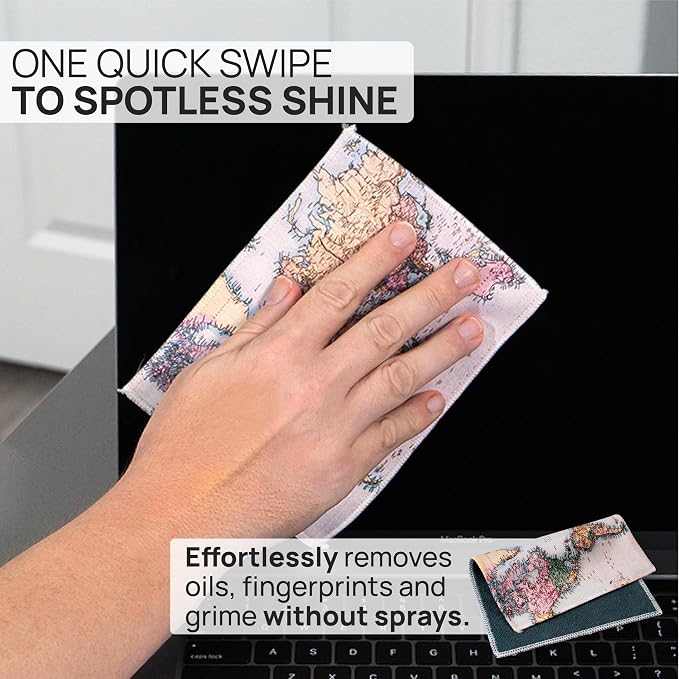 Microfiber Wholesale Quick Cloth Glasses Cleaning Cloths 5x7 World Map | 2-Pack with Case | Double-Sided Lens Cleaner for Eyeglasses, Camera & Screens | Reusable Microfiber Glass Polishing Cloths - Image 2