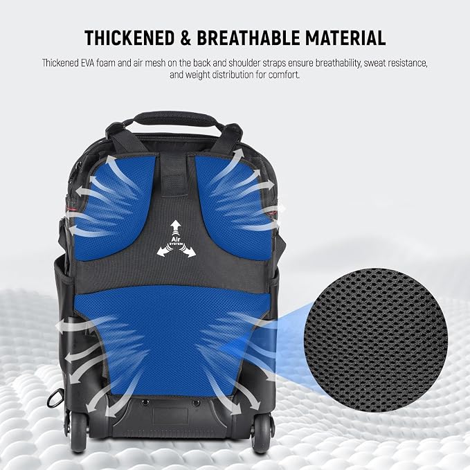 Neewer 2-in-1 Rolling Camera Backpack Trolley Case - Anti-shock Detachable Padded Compartment, Hidden Pull Bar, Durable, Waterproof for Camera,Tripod,Flash Light,Lens,Laptop for Air Travelling(Black) - Image 7