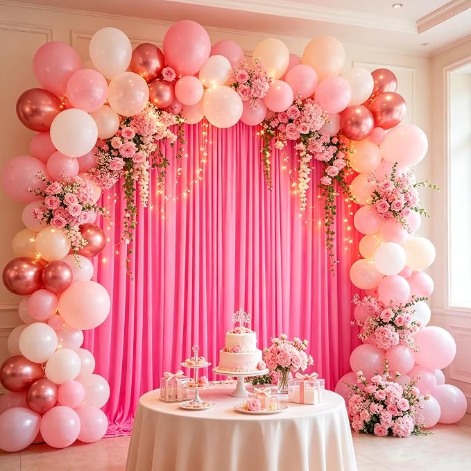 10ft x 10ft Fluorescent Pink Backdrop Curtains for Parties, Polyester Fabric Backdrop Drapes with Rod Pockets for Weddings, Birthday, Mother's Day, Graduation Party Background Curtain, 2 Panels - Image 6
