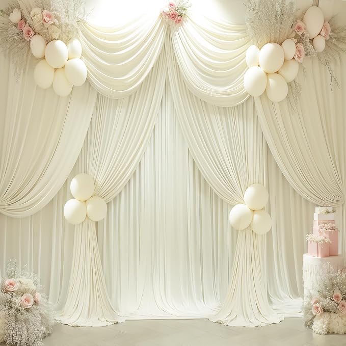 Ivory Backdrop Curtain 10 Panels-Wrinkle-Free Ivory Curtains Polyester Photography Drapes for Wedding Party Baby Shower Photo Background Decorations- 40 X10FT - Image 2