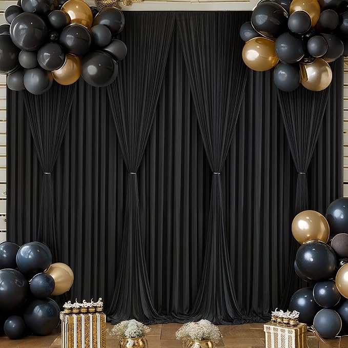 Black Backdrop Curtain 4 Panels-Wrinkle-Free Black Curtains Polyester Photography Drapes for Wedding Birthday Party Photo Background Backdrop Stand- 16 X10FT - Image 7