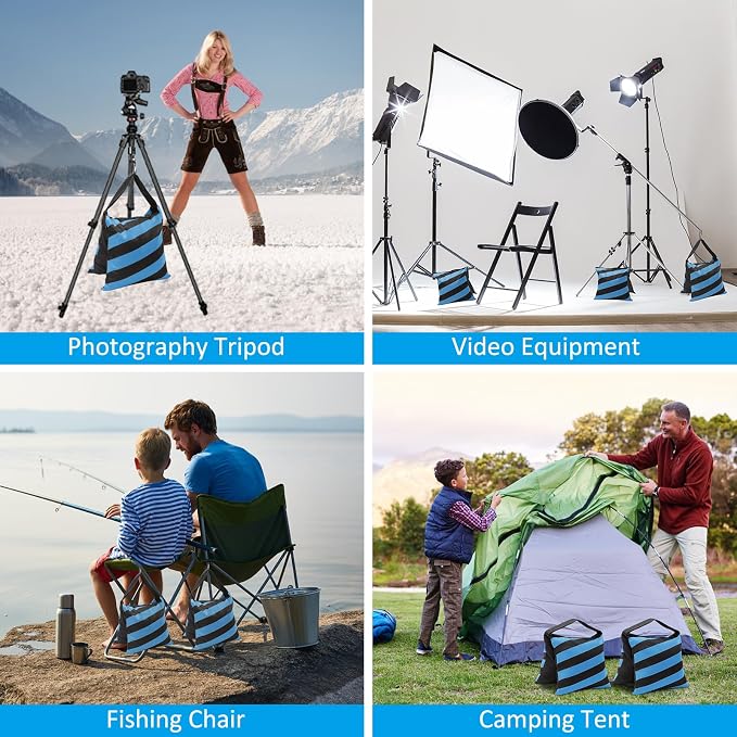 4 Packs Blue Sandbag Weight Bags for Light Photography Video Equipment | Heavy Duty Saddlebags for Backdrop Stand, Photo Tripod, Canopy, Pop up Tent, Umbrella Base, Fishing Chair, Picnic Table - Image 6