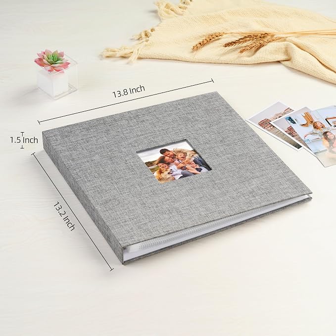 Mublalbum 12x12 Inch 3 Ring DIY Scrapbook Photo Album 80 Pages, Grey | 3 Ring Binder Scrapbook, Linen Cover, 40 Plastic Sleeves 80 Pages, Memory Book for Wedding, Baby, Family, DIY Projects - Image 2
