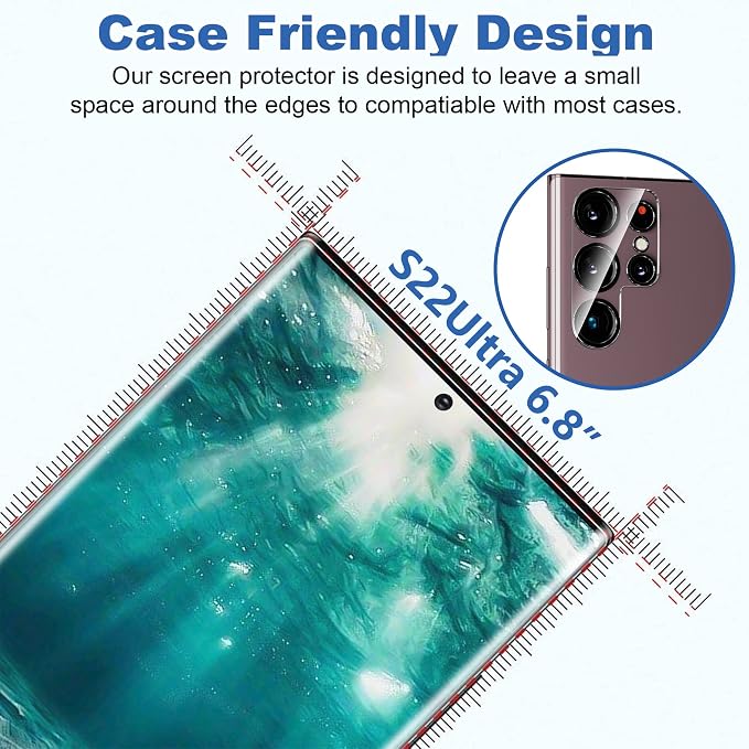 [2+2 Pack] Galaxy S22 Ultra Screen Protector, 9H Tempered Glass, Ultrasonic Fingerprint Support, 3D Curved, HD Clear Scratch Resistant for Samsung Galaxy S22 Ultra 5G Glass Screen Protector - Image 7