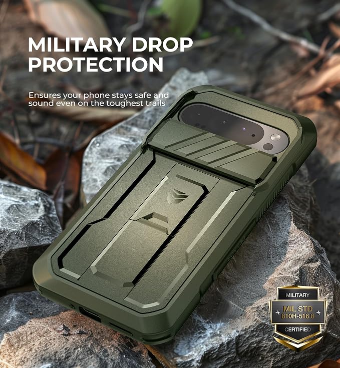 Dexnor for Google Pixel 9 Pro XL Case with Slide Camera Cover & Built-in Screen Protector & Heavy-Duty Kickstand,Full-Body Protective Cover Rugged Bumper Cases for Pixel 9 Pro XL,Army Green(2024) - Image 6