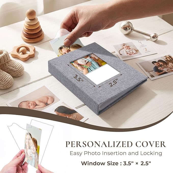 Vienrose 4x6 Mini Photo Album, 2 Pack, 52 Photos, Grey | Linen Cover, Photo Book, Baby Memory Book, Artwork Postcards Storage - Image 3