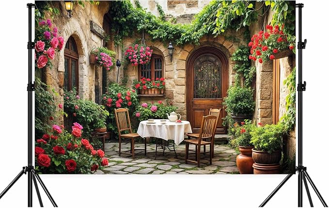 6X4ft Italian Theme Backdrop Italy Town Street Backdrop for Photography, Europe Village Town Landscape Photography Background Garden Tea Party Barnner Photo Studio Props, Color-1 - Image 6