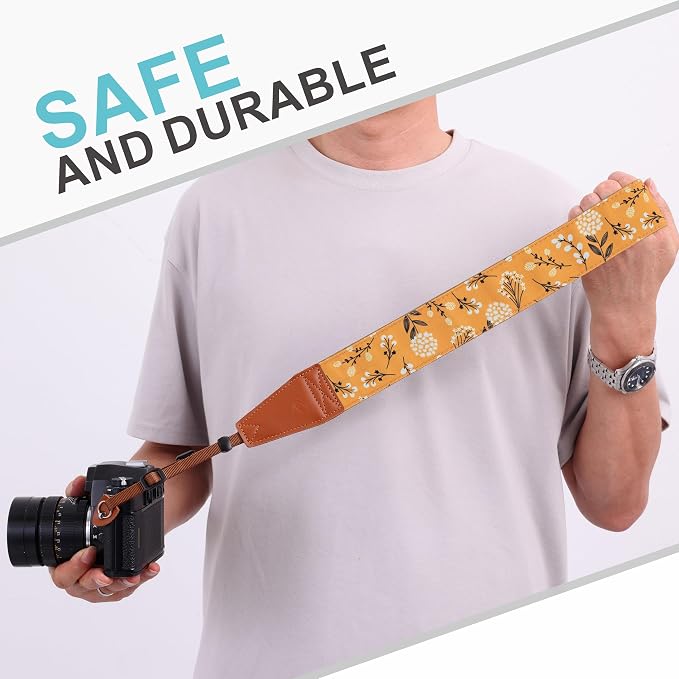 Padwa Lifestyle Camera Strap - 2" Full Grain Leather Ends Camera Straps for Photographers, Vintage Embroidered Cotton Weave Soft Suede Fabric Padded Strap Quick Release fits All Cameras - Image 7