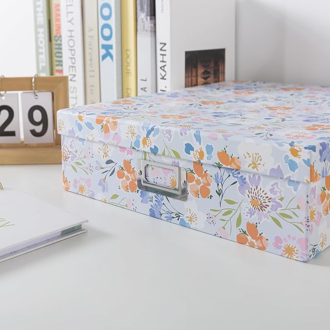 Soul & Lane - Keepsake Memory Storage Box, 14.8x13x3.7 In, Lavender Meadow | Large Scrapbook Organizer with Lid for Photos, Letters and Memorabilia, Cute Floral Document Storage for School Memories - Image 4