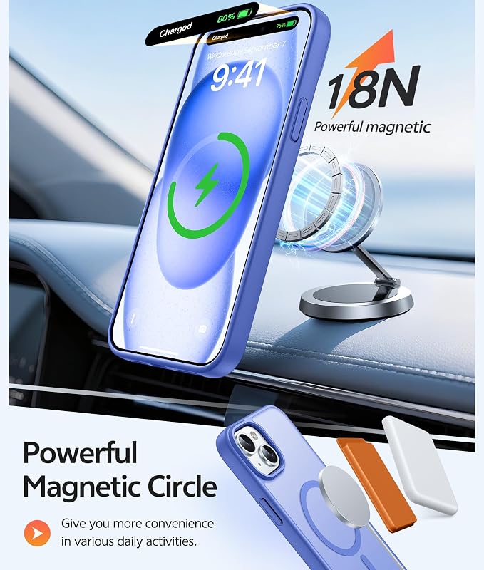 FNTCASE for iPhone 15/14/13 Case, Fit for Magsafe, Glass Screen Protector | Translucent Matte, Magnetic Phone Cases, 14FT Military Grade Drop Protection, Slim Shockproof Protective Cover, Ultramarine - Image 3