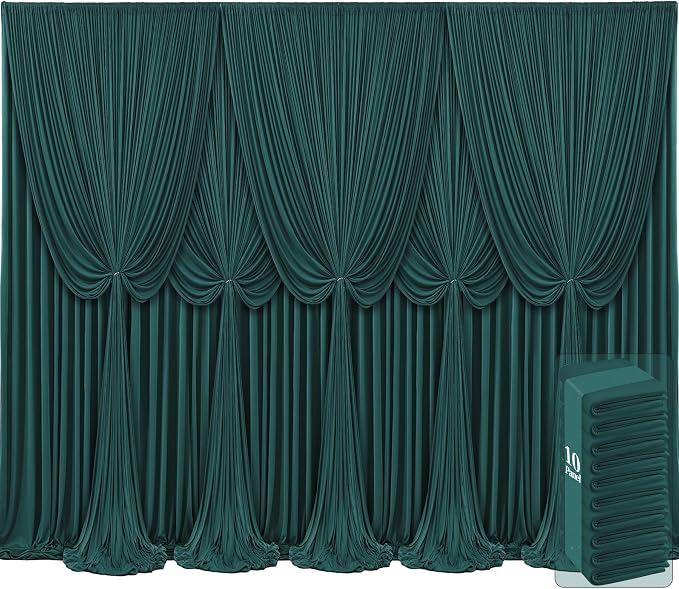 10 Panels Hunter Green Backdrop Curtains for Wedding Party Wrinkle Free Backdrops Curtain Drapes Fabric Decorations Photo Back Drop Cloth for Baby Shower Photography Stage Reception 50ft(W) x 12ft(H) by Tao-GePartyDecorations