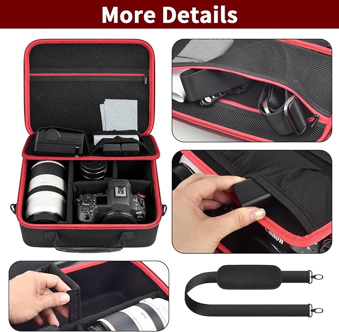 Camera Case for Canon/for Sony/for Nikon DSLR SLR Cameras, Large Capacity | EOS Rebel T7/R50/R6 Mark II/R100,Alpha 7 IV/ZV-E10/A6400/A6700/A6100,D7500,Lens/ Battery/Tripod Bag, Shoulder Strap, Box Only - Image 5