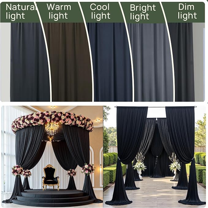 10x16 ft Black Backdrop Curtains for Wedding Parties, Birthdays and Photos | 2 Panels 5x16 ft, Wrinkle-Free Polyester Drapes, Washable, Ironable, 4 in Rod Pocket for Baby Showers and Graduations - Image 8