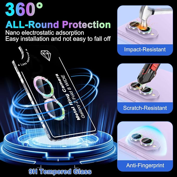 Meshine for Samsung Galaxy Z Fold 8 Camera Lens Protector,Scratch Proof,Strong Adsorption,9H Hardness with Metal Ring Camera Cover,Ultra Thin Case Friendly,Accessories Lens Protector,Glitter Colorful - Image 5