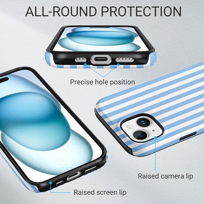 TPU Phone Case for iPhone 14, MagSafe Wireless Charging Compatible, Shockproof Slim Fit Protective Cover with Anti-Yellowing & Raised Camera Protection (Blue Stripe, iPhone 14) - Image 3