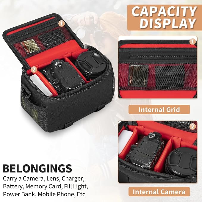 Camera Carrying Case, Camera Storage Bags Anti-Shock Crossbody Camera Case | Digital Camera Case with Rain Cover Compatible for Canon EOS R50 M50 Powershot SX540 SX70, Nikon Coolpix, Sony a6100 a6400 - Image 5