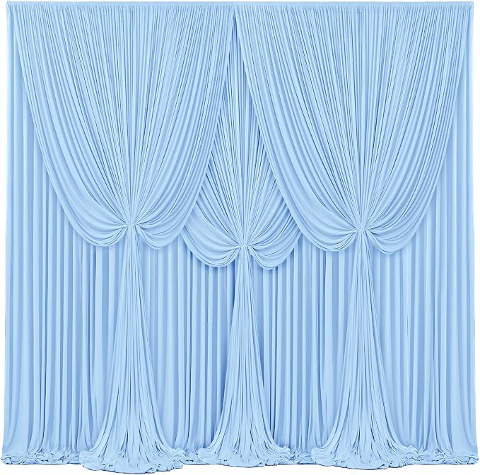 10x12 Baby Blue Backdrop Curtains for Wedding Party Wrinkle Free Backdrops Curtain Drapes Fabric Decorations Photo Back Drop Cloth for Baby Shower Photography Stage Reception 5ft x 12ft,2 Panels - Image 2