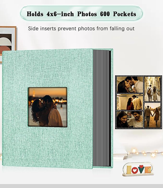 Ejblfe Photo Album 4x6,Linen Cover Slide-in Photo Album Book Can Holds 600 4x6 Photos with 60 Black Sheets for Family,Wedding,Baby and Holiday Pictures (Turquoise) - Image 3