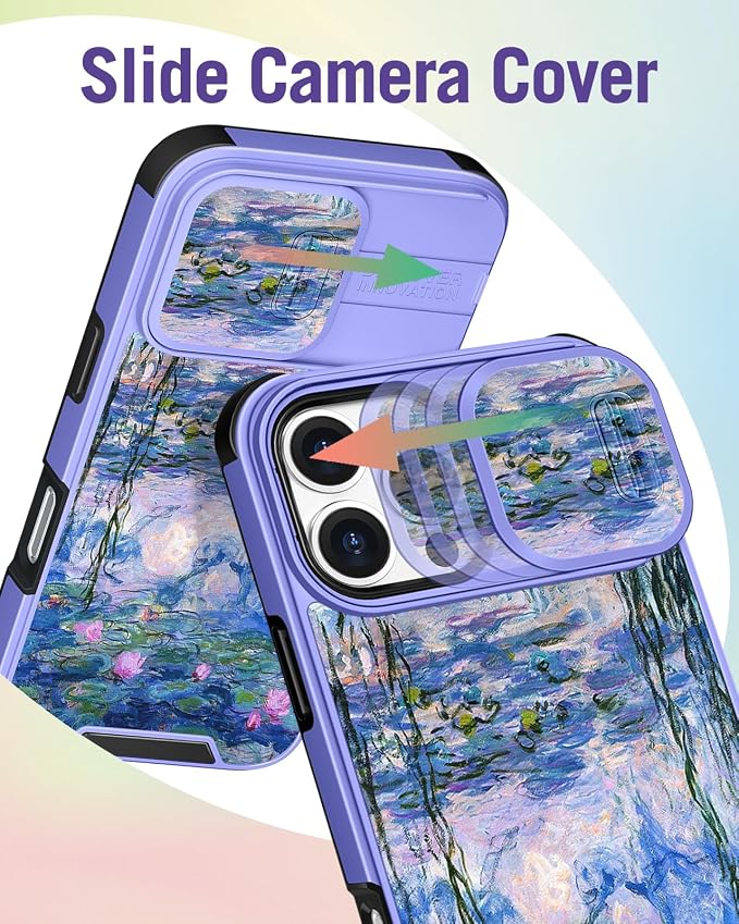 Buleens for iPhone 16 Pro Max Case 6.9 Inch - with Ring Stand & Camera Cover Aesthetic Cute Designed Women Girls Girly Kawaii Blue Water Lily Phone Case for iPhone 16 Pro Max Compatible with Magsafe - Image 3