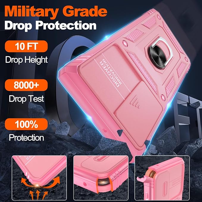 Gritup for Galaxy S22 Ultra Case Military-Grade Shockproof with Kickstand | with 2 PCS Screen Protector, Slide Camera Cover, Heavy Duty Outdoor Protection Funda para Samsung S22 Ultra Cover, Pink - Image 3