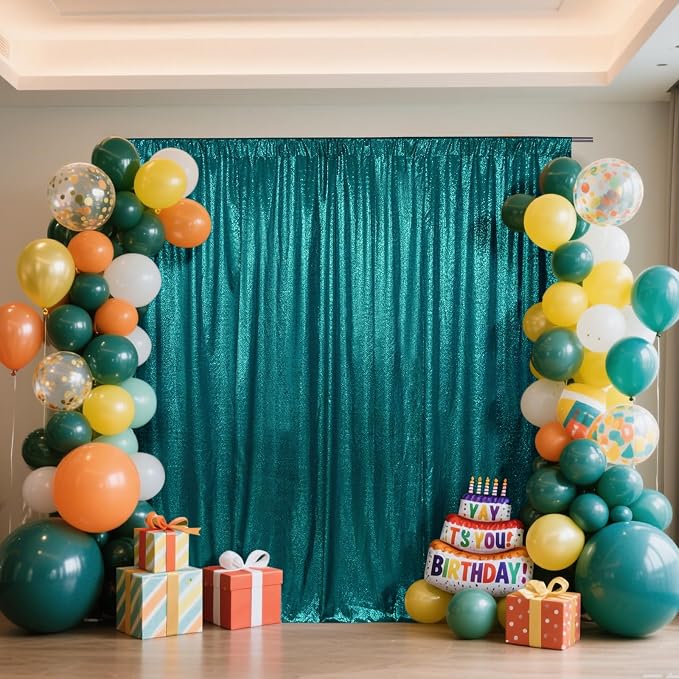 SquarePie 7x7ft Teal Sequin Backdrop, High Density Non-Transparent Glitter Curtain for Photography, Birthday, Wedding Party Decorations, Thick Solid Background with 4" Rod Pocket, 1 Panel by SquarePie