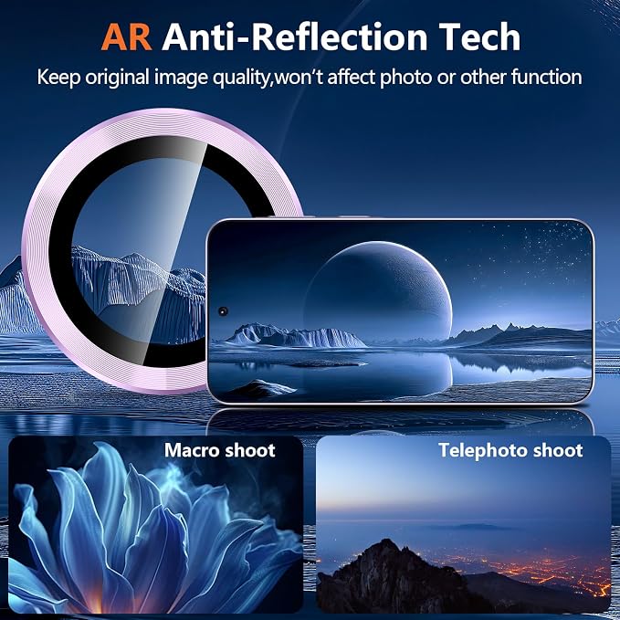 for Samsung Galaxy A37/A57 Camera Lens Protector, Individual Metal Ring Tempered Glass Lens Cover, [Strong Adsorption] Scratch Resistant Ultra-Thin HD Clear Lens Cover, 1 Set-Purple - Image 3