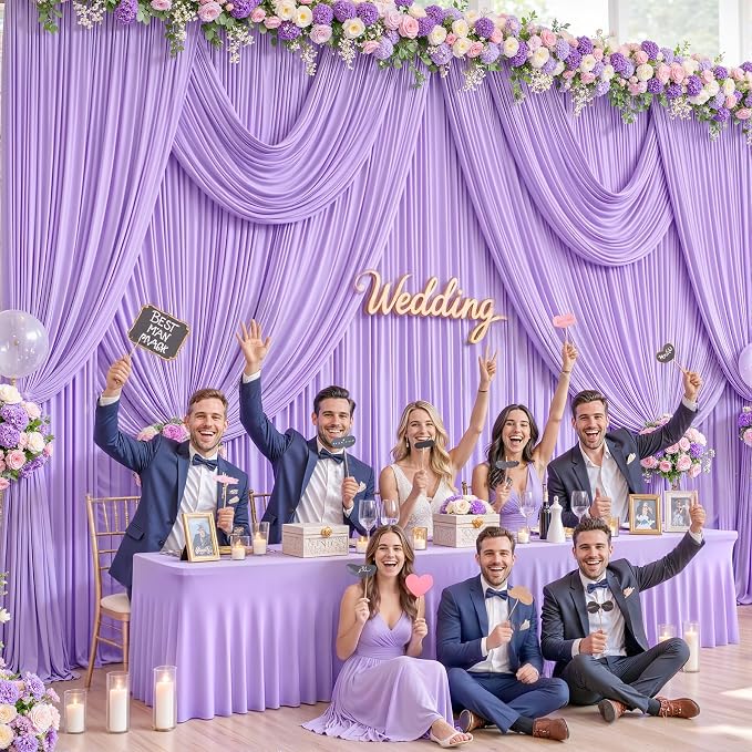 10x12 Lavender Backdrop Curtains for Wedding Party Wrinkle Free Backdrops Curtain Drapes Fabric Decorations Light Purple Photo Back Drop for Baby Shower Photography Stage Reception 5ft x 12ft,2 Panels - Image 2