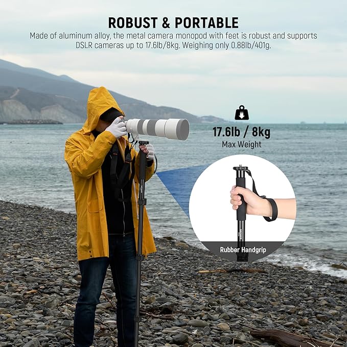NEEWER 61"/155cm Camera Monopod Stand, Aluminum Alloy, Portable, TP41 | Travel Video Monopod Pole, 1/4" 3/8" Screw Adapter, Professional DSLR Camcorder Photography Accessories, Max Load 17.6lb - Image 2