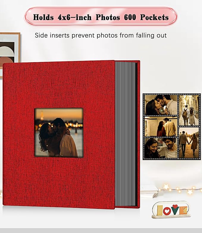 Ejblfe Photo Album 4x6,Linen Cover Slide-in Photo Album Book Can Holds 600 4x6 Photos with 60 Black Sheets for Family,Wedding,Baby and Holiday Pictures (Red) - Image 3