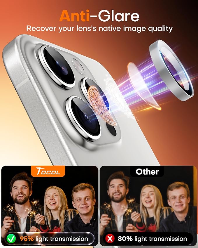 TOCOL for iPhone 14 Pro Max Camera Lens Protector/iPhone 14 Pro Camera Lens Protector Tempered Glass HD Individual Scratch Resistant Cover Accessories Case Friendly 2 Pack（Silvery） - Image 6