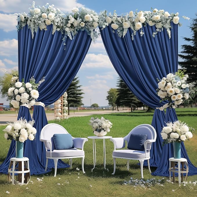 Navy Blue Backdrop Curtains-Wrinkle-Free Navy Blue Curtains Polyester Photography Drapes Wedding Background for Baby Shower Birthday Graduation Party Decorations - 8 X10FT - Image 3