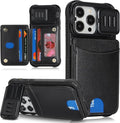 Cavor for iPhone 14 Pro Max Wallet Case with Card Holder, Black | Slide Camera Control Cover, PU Leather Kickstand Stand Protective Phone Case for Women Men by Cavor